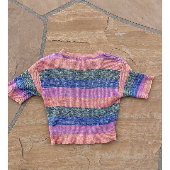 Mozhdeh Matin Multicolor Striped Short Sleeve sweater size S Y2K Look - Picture 3 of 6